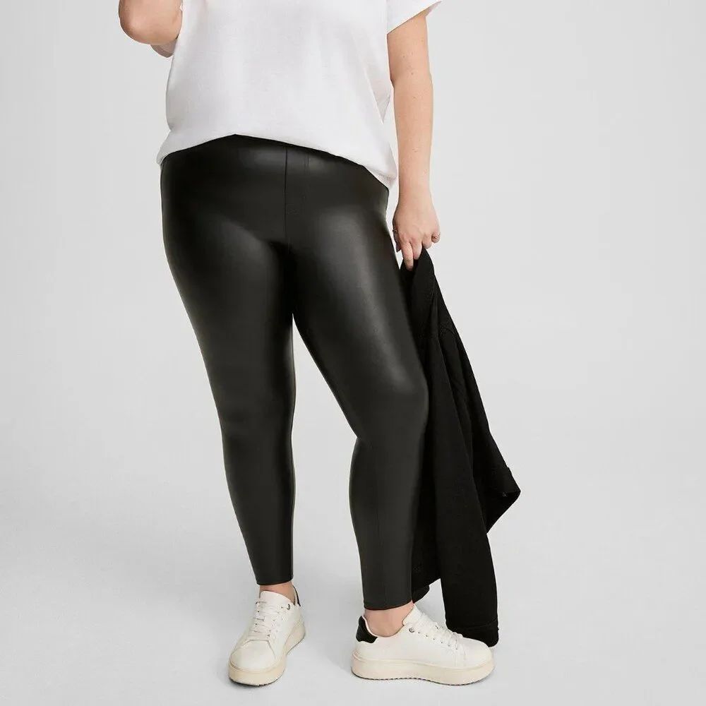 Torrid 2 Black Pleather Leggings with Back Pockets - New